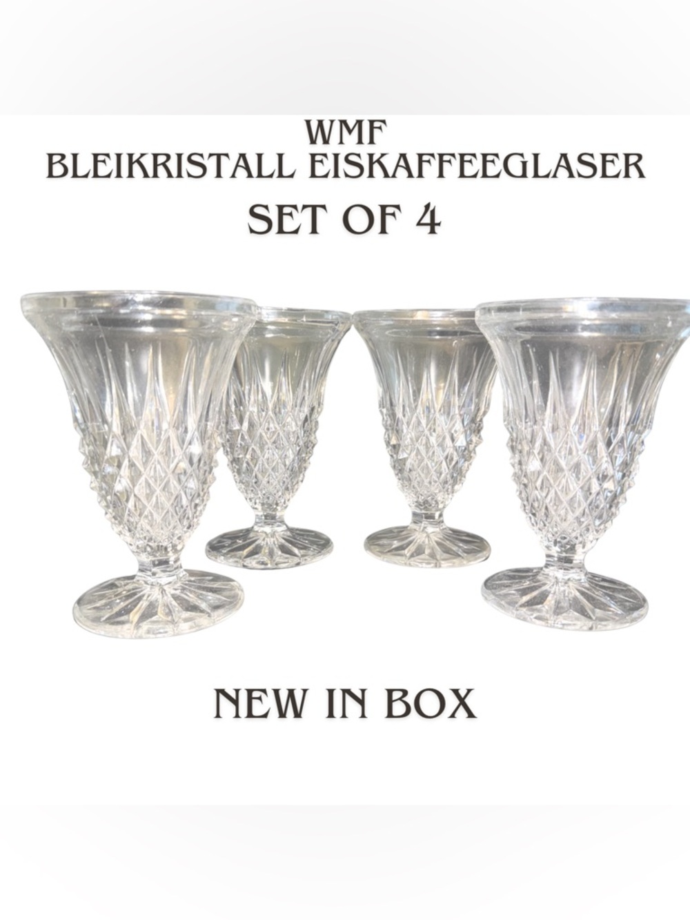 WMF‎ Bleikristall Eiskaffeegläser Set of 4 German Lead Crystal Dessert Glasses